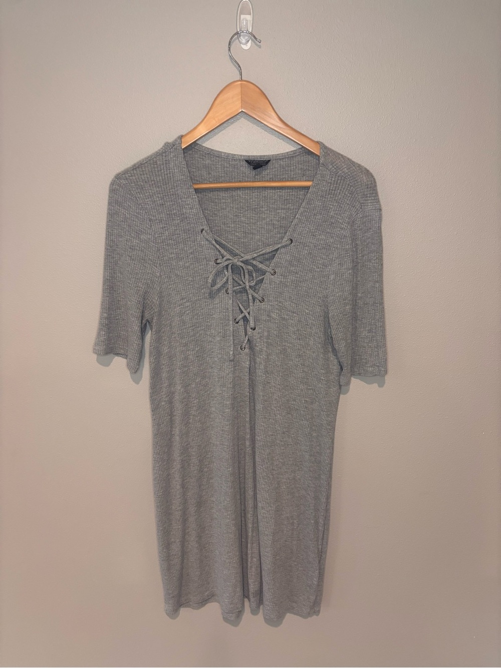 TOPSHOP Nordstrom Gray Lace-Up‎ Ribbed Mini Dress EUC Size 12